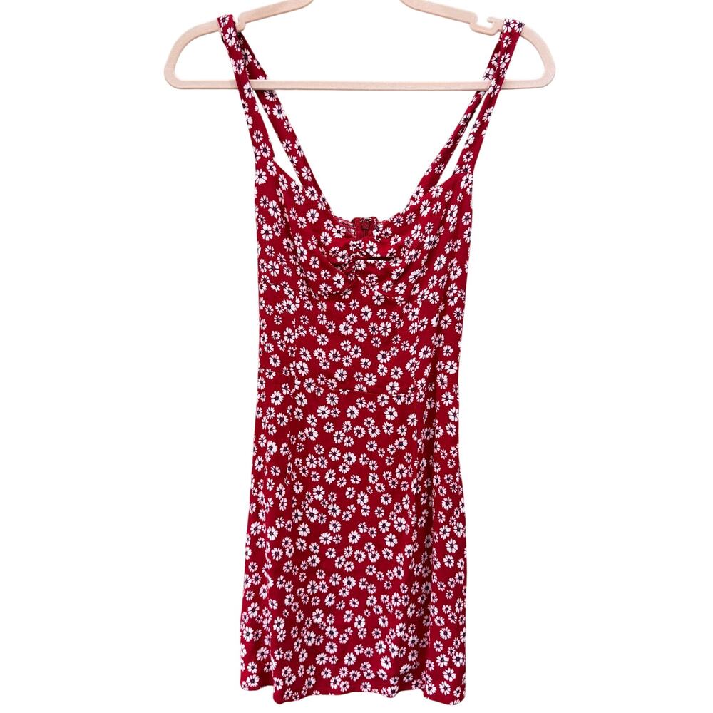 REFORMATION Baldwin Mini Dress Tagged Size 4 Fits 0-2 Red Daisy Floral Print - Picture 2 of 11